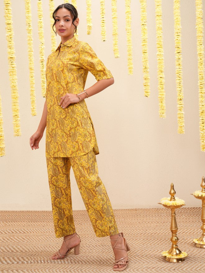 Vishudh Women Yellow Tunic With Trousers Co-Ords - Yellow - Image 4