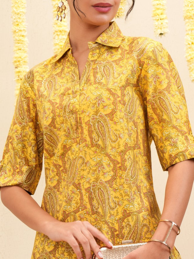 Vishudh Women Yellow Tunic With Trousers Co-Ords - Yellow - Image 5
