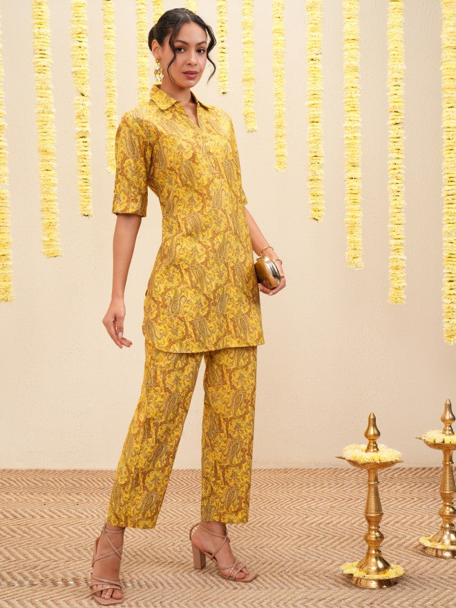 Vishudh Women Yellow Tunic With Trousers Co-Ords - Yellow - Image 6