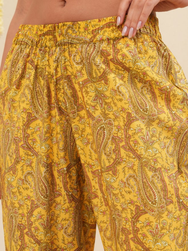 Vishudh Women Yellow Tunic With Trousers Co-Ords - Yellow - Image 8