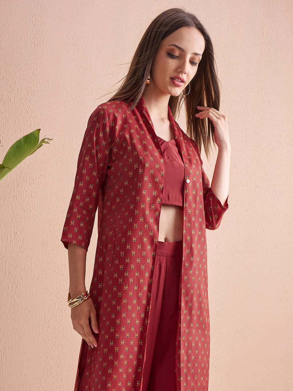 Vishudh Women Red Top With Palazzos - Red - Image 1