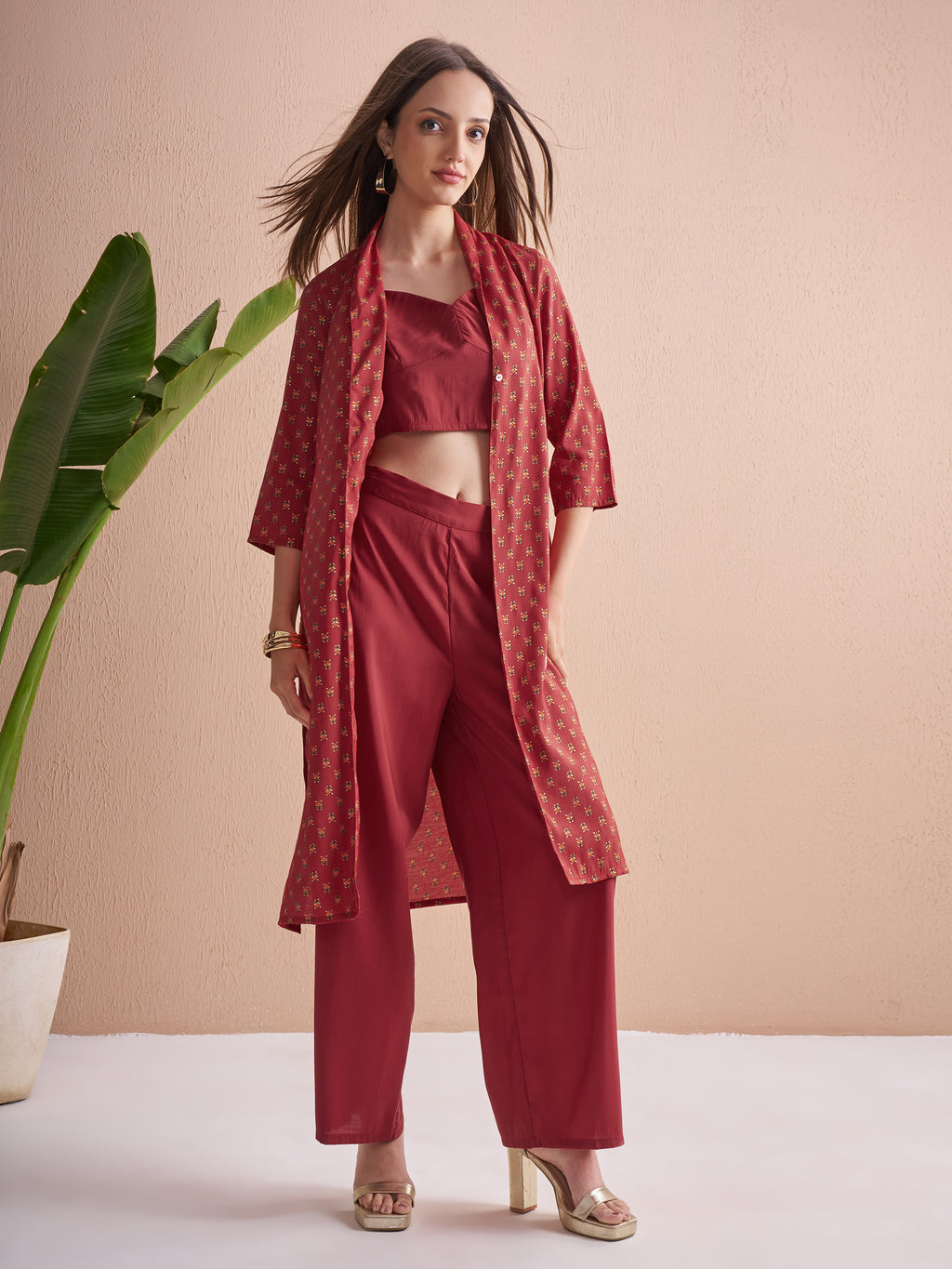 Vishudh Women Red Top With Palazzos - Red - Image 2