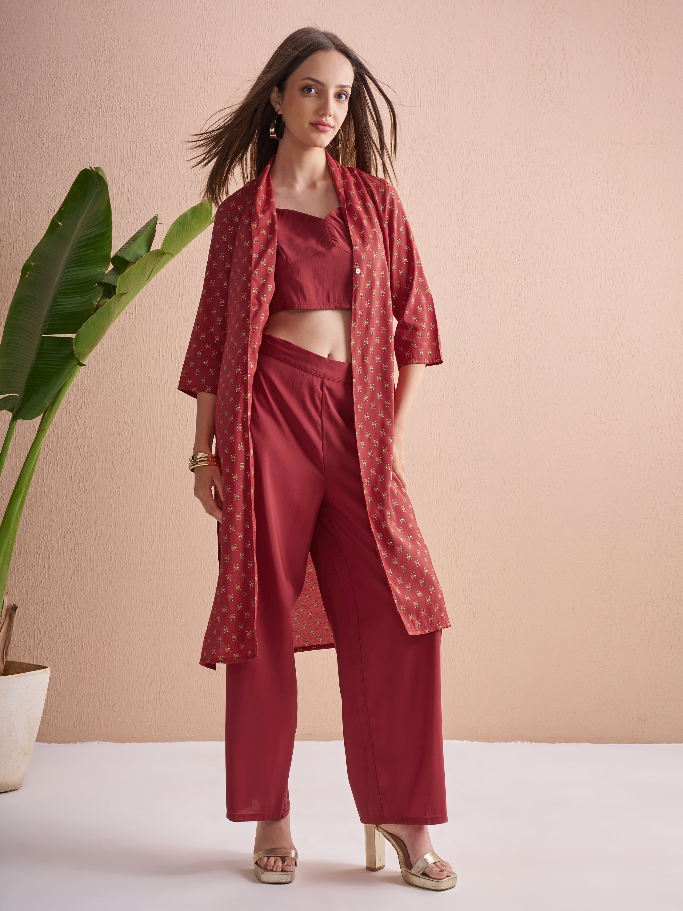 Vishudh Women Red Top With Palazzos - Red - Image 2