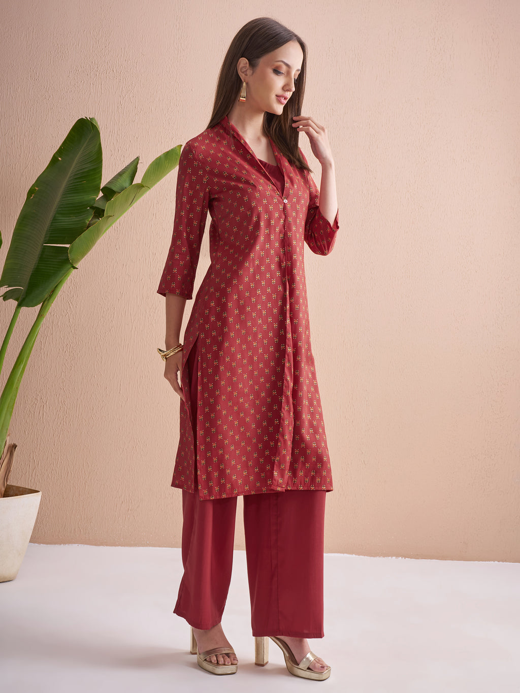 Vishudh Women Red Top With Palazzos - Red - Image 6
