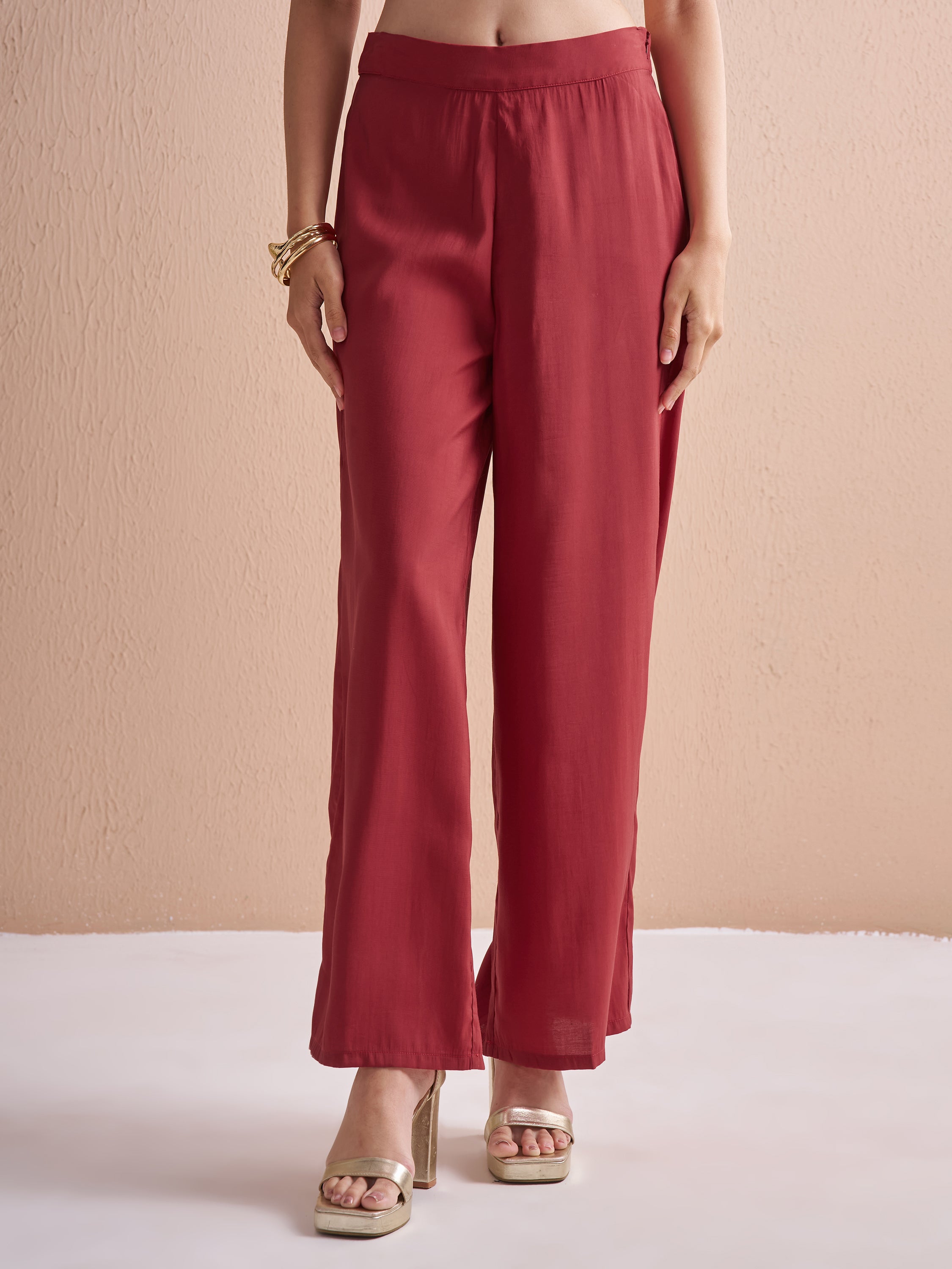 Vishudh Women Red Top With Palazzos - Red - Image 7