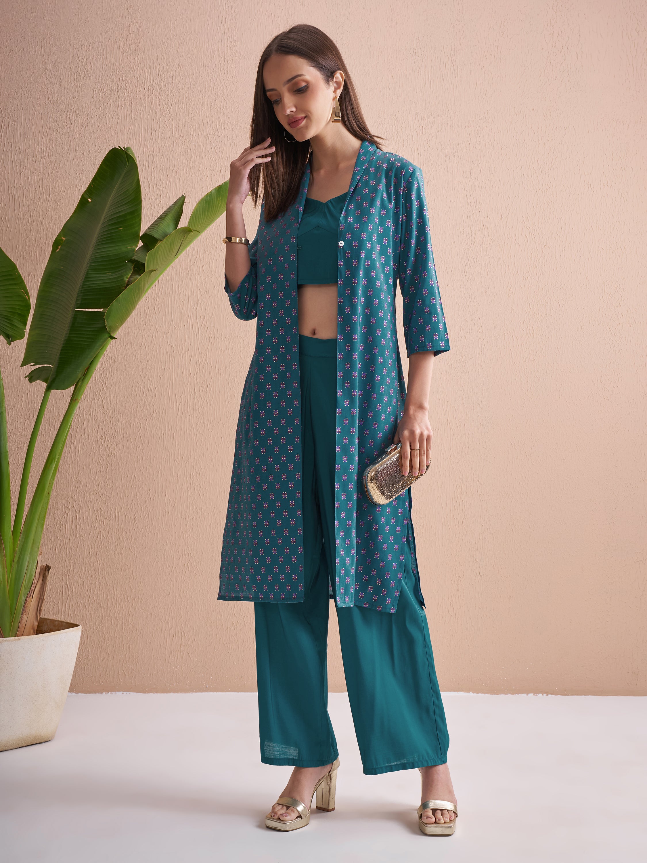 Vishudh Women Blue Top With Palazzos - Blue - Image 2