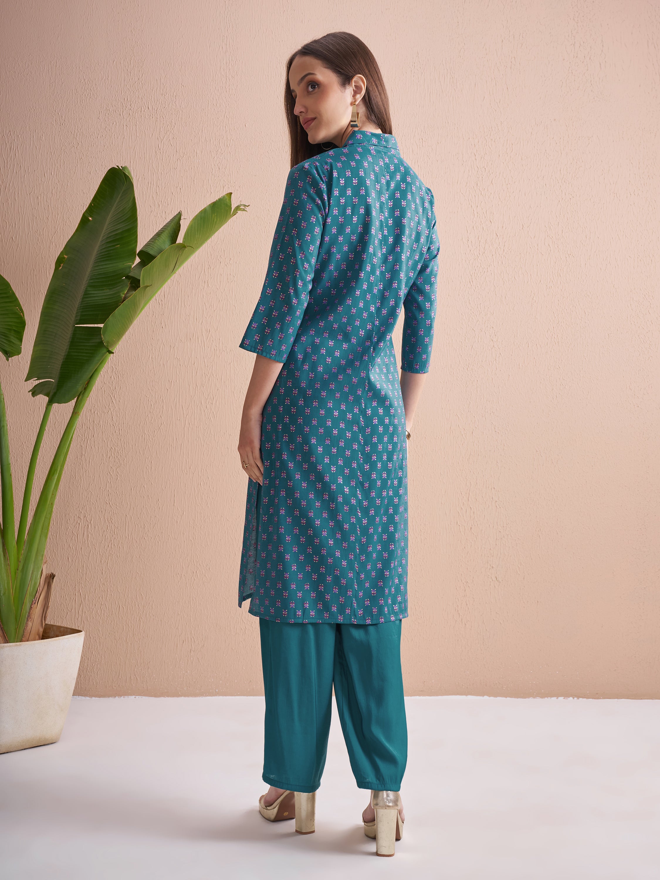 Vishudh Women Blue Top With Palazzos - Blue - Image 3