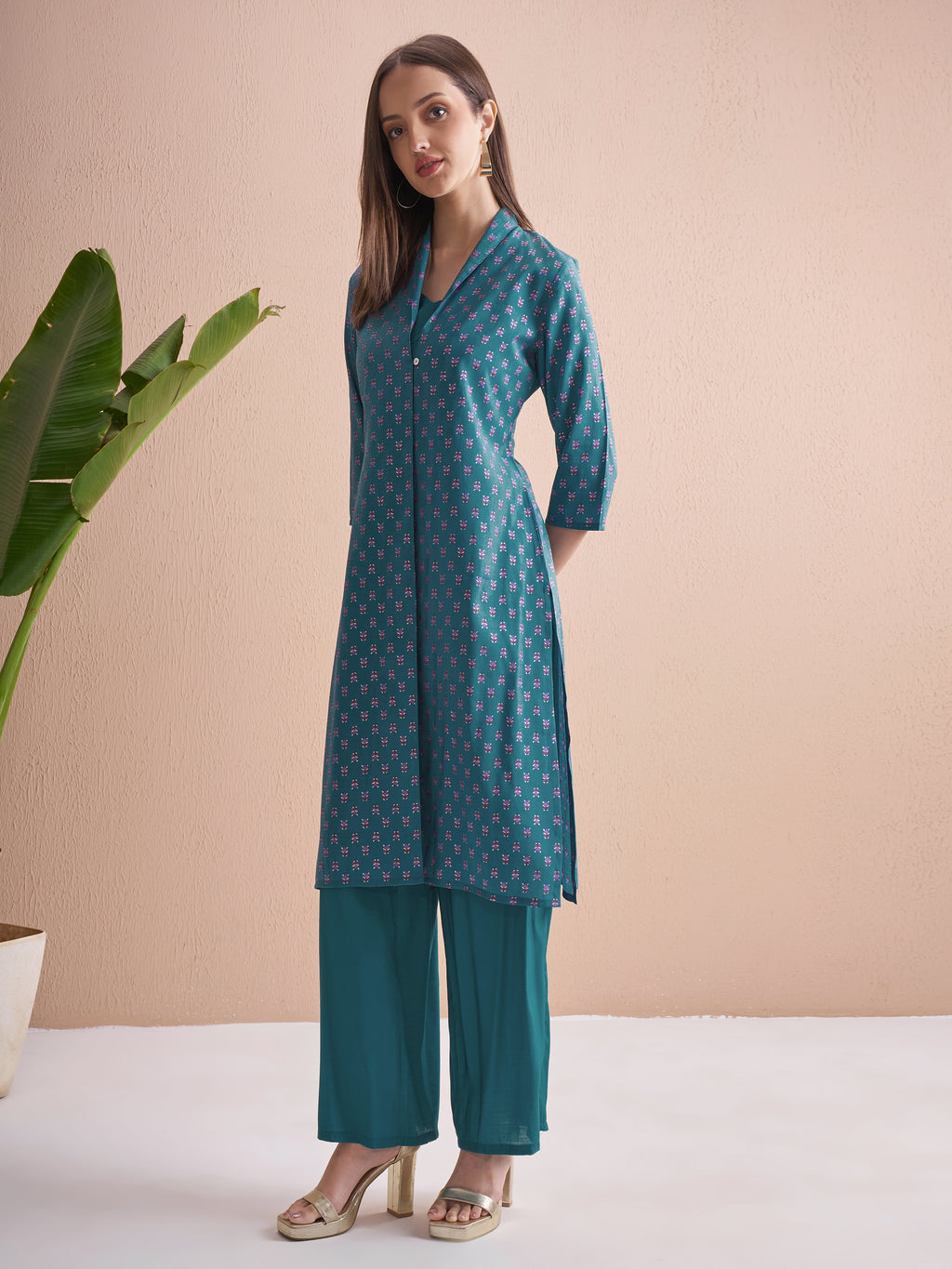 Vishudh Women Blue Top With Palazzos - Blue - Image 4