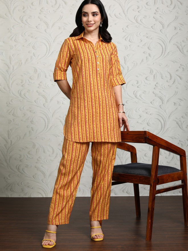Vishudh Women Mustard Tunic With Trouser - Mustard - Image 1