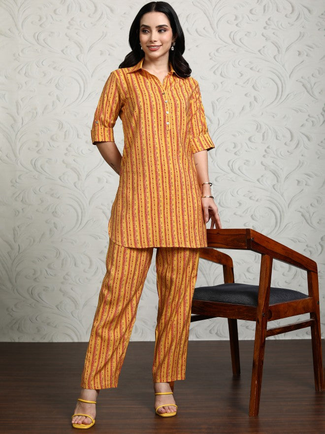 Vishudh Women Mustard Tunic With Trouser - Mustard - Image 2