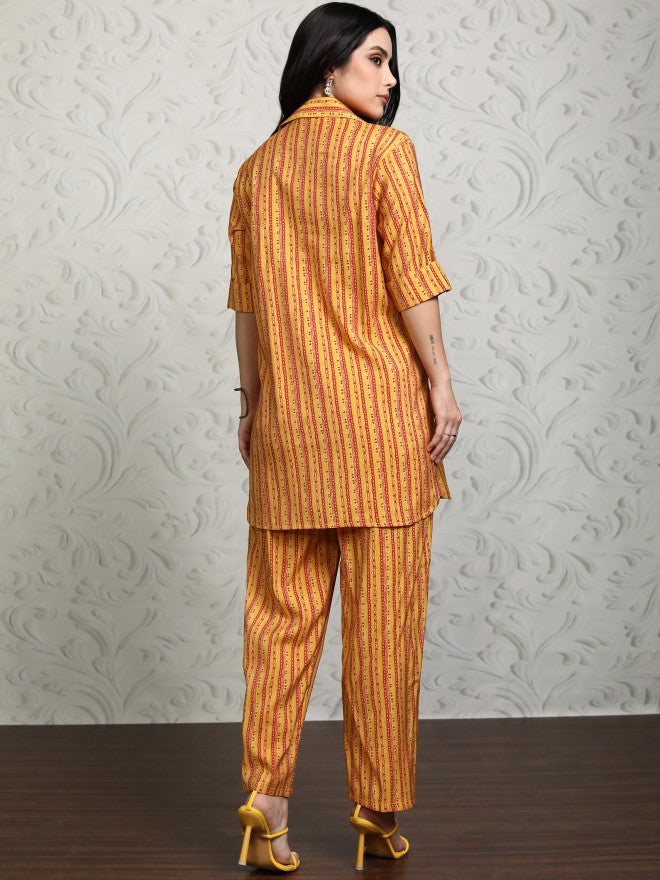Vishudh Women Mustard Tunic With Trouser - Mustard - Image 3