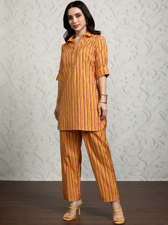 Vishudh Women Mustard Tunic With Trouser - Mustard - Image 4