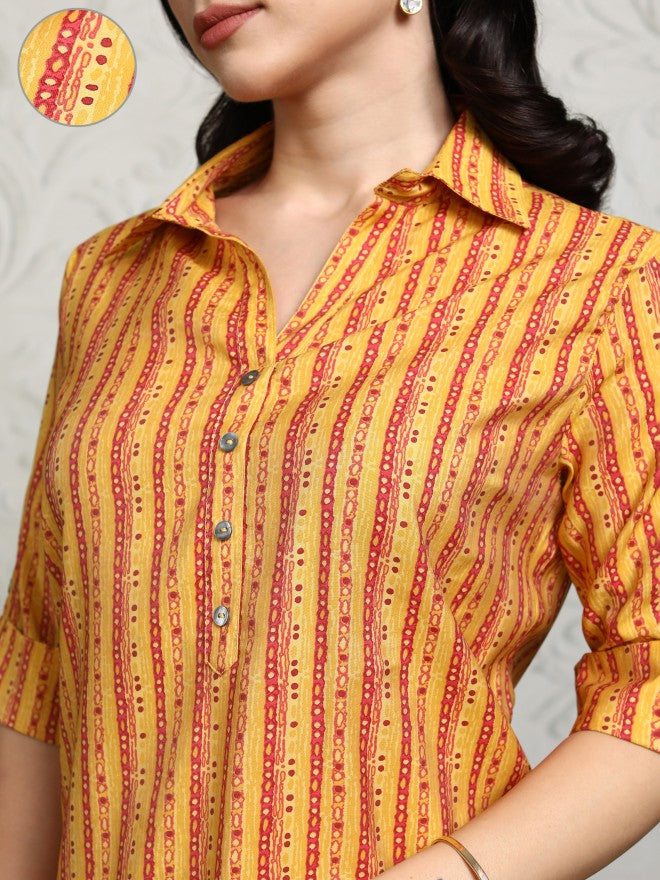 Vishudh Women Mustard Tunic With Trouser - Mustard - Image 5