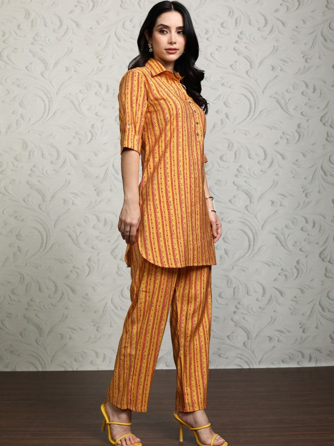 Vishudh Women Mustard Tunic With Trouser - Mustard - Image 6