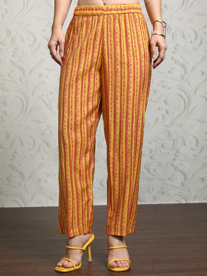 Vishudh Women Mustard Tunic With Trouser - Mustard - Image 8