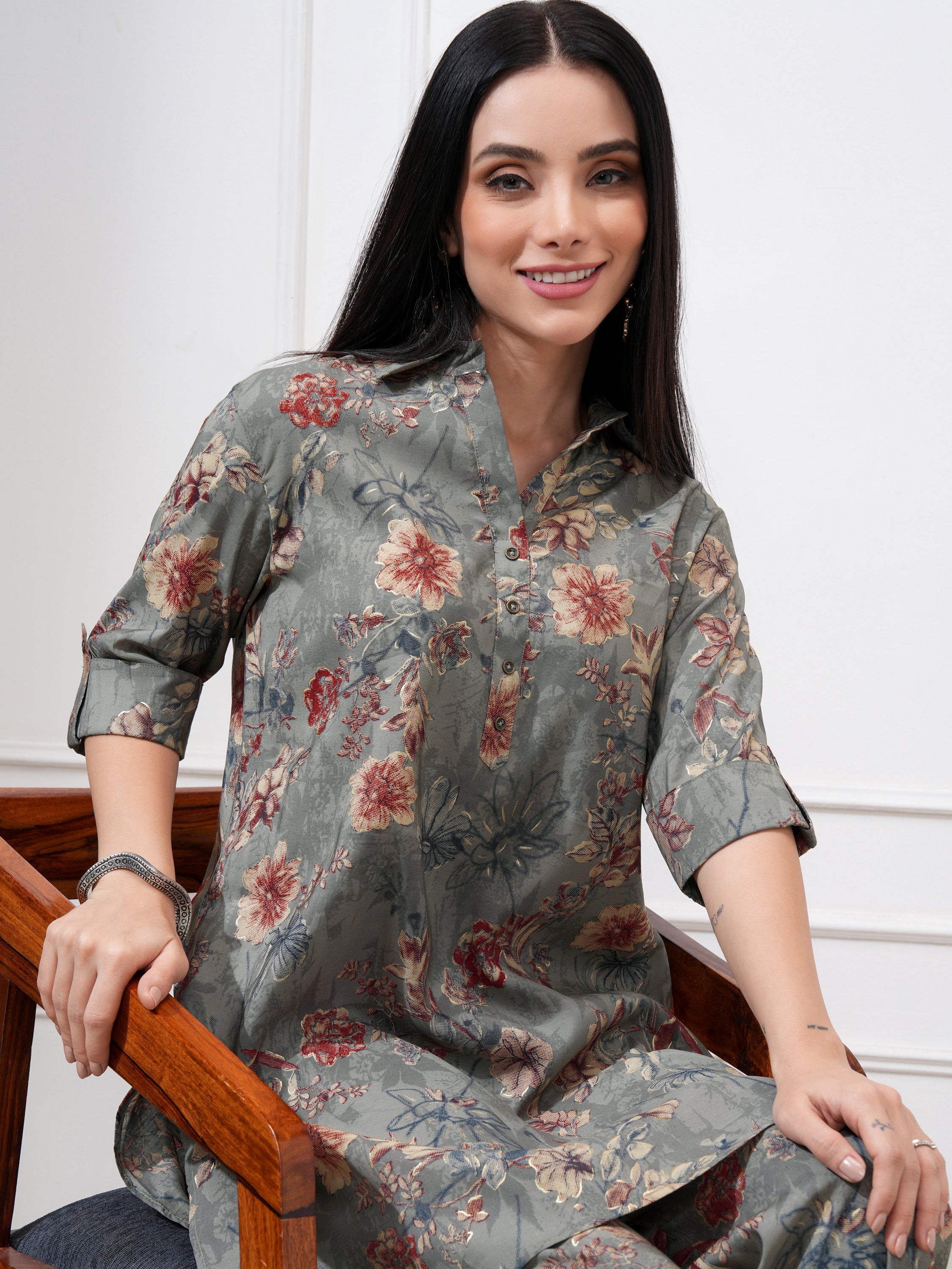 Vishudh Women Maroon Tunic With Trouser - Maroon - Image 1