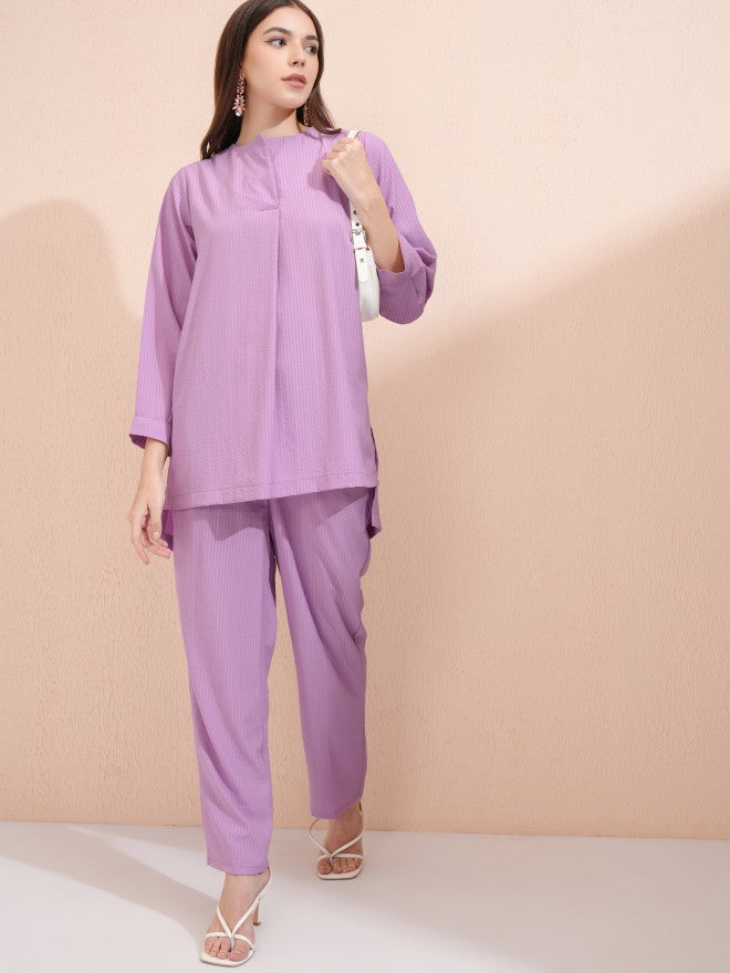 Vishudh Women Mauve Top With Trousers Co-Ords - Mauve - Image 1