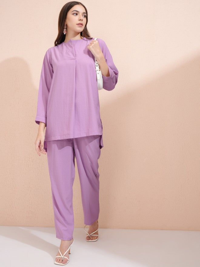Vishudh Women Mauve Top With Trousers Co-Ords - Mauve - Image 2