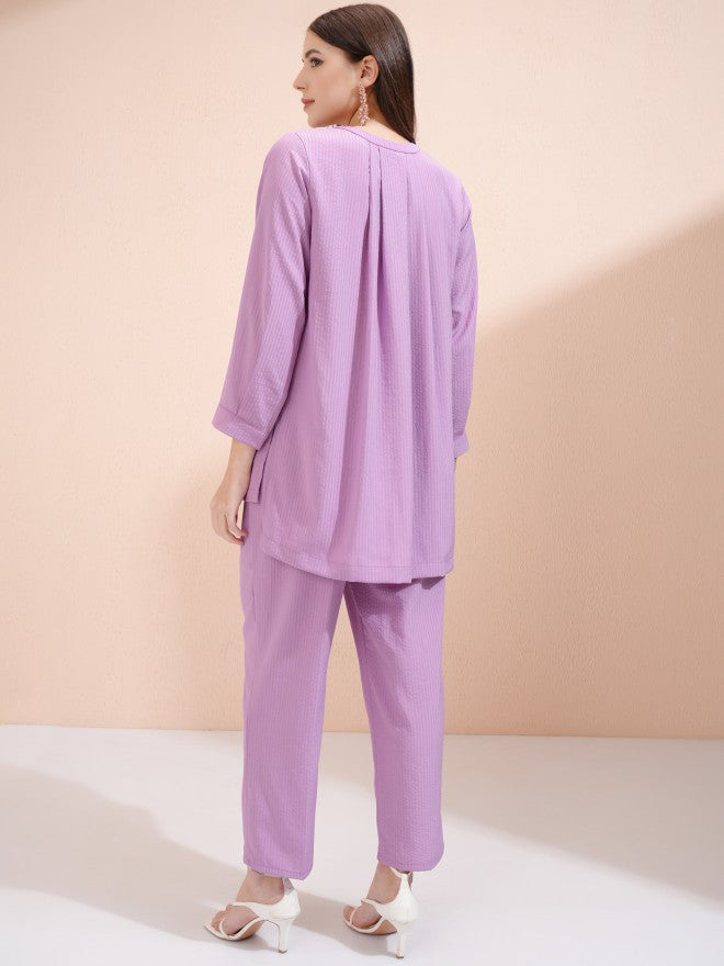 Vishudh Women Mauve Top With Trousers Co-Ords - Mauve - Image 3