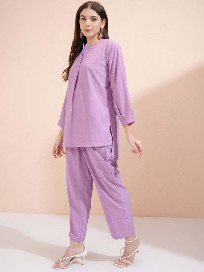 Vishudh Women Mauve Top With Trousers Co-Ords - Mauve - Image 4