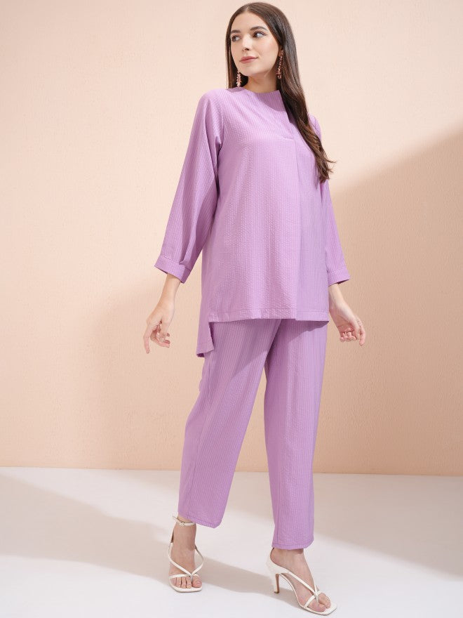 Vishudh Women Mauve Top With Trousers Co-Ords - Mauve - Image 6
