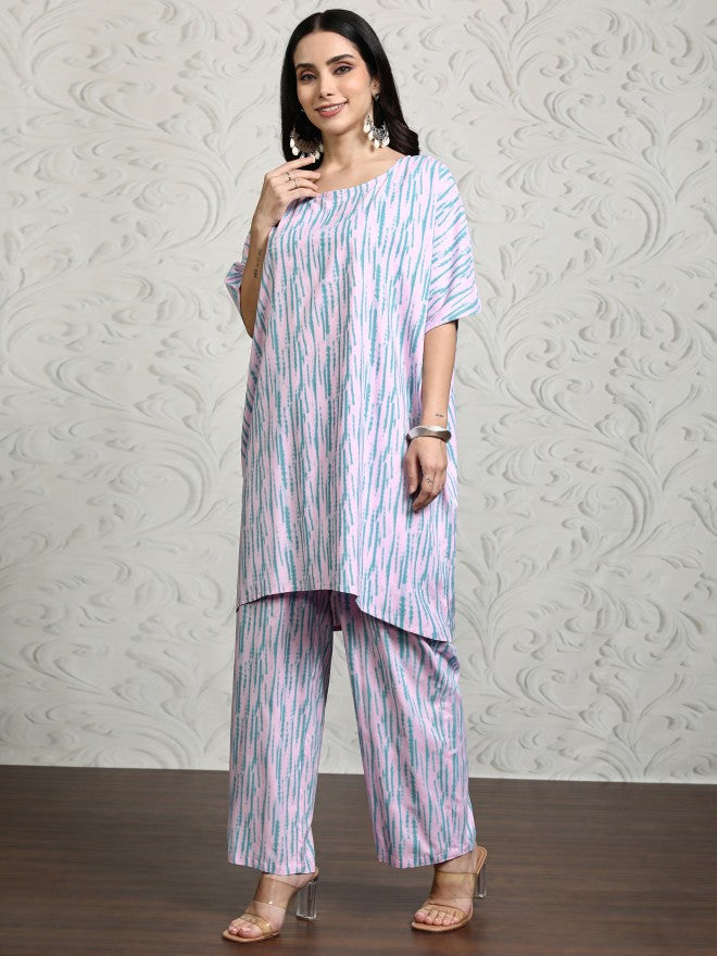Vishudh Women Pink Women Tunic With Trousers Co-Ords - Pink - Image 2
