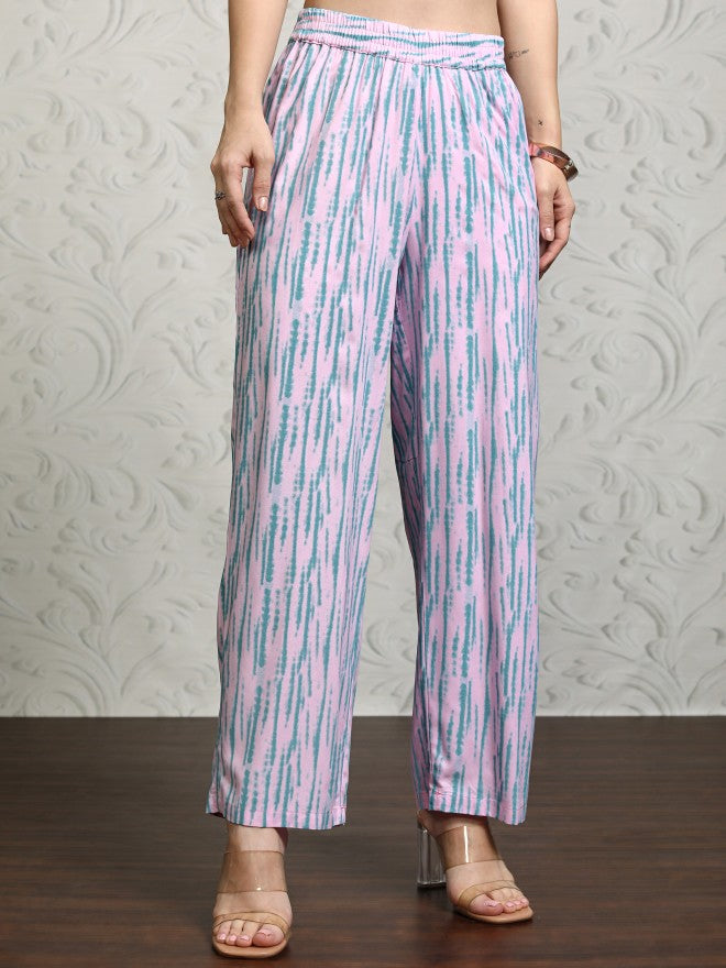 Vishudh Women Pink Women Tunic With Trousers Co-Ords - Pink - Image 6