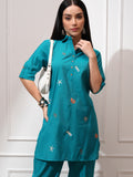 Vishudh Women Blue Tunic With Palazzos - Blue - Image 1