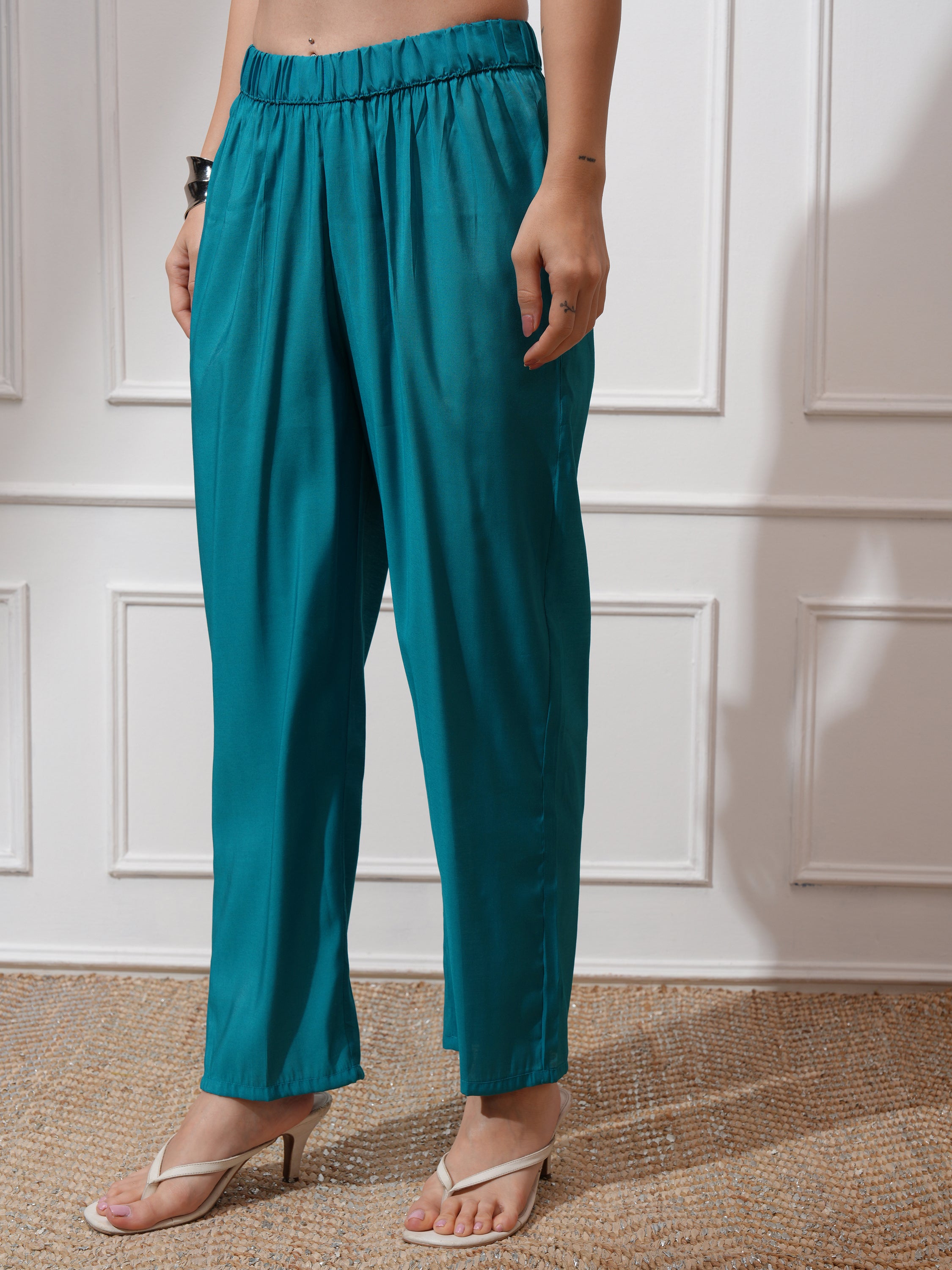 Vishudh Women Blue Tunic With Palazzos - Blue - Image 8