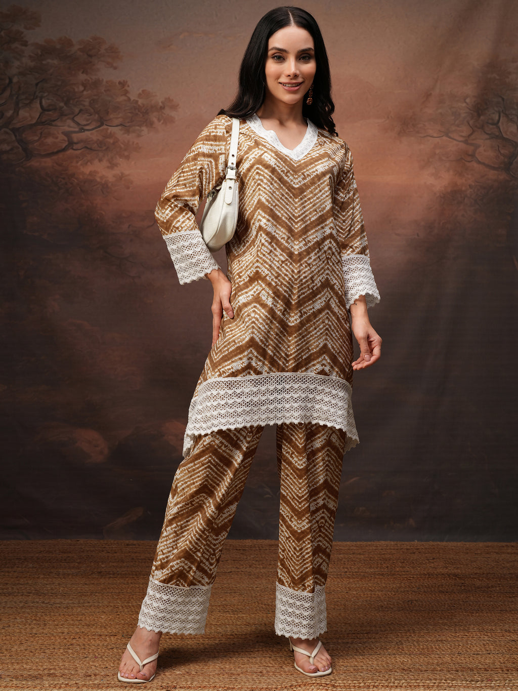 Vishudh Women Coffee Brown Tunic With Trouser Co-Ords - Coffee Brown - Image 1
