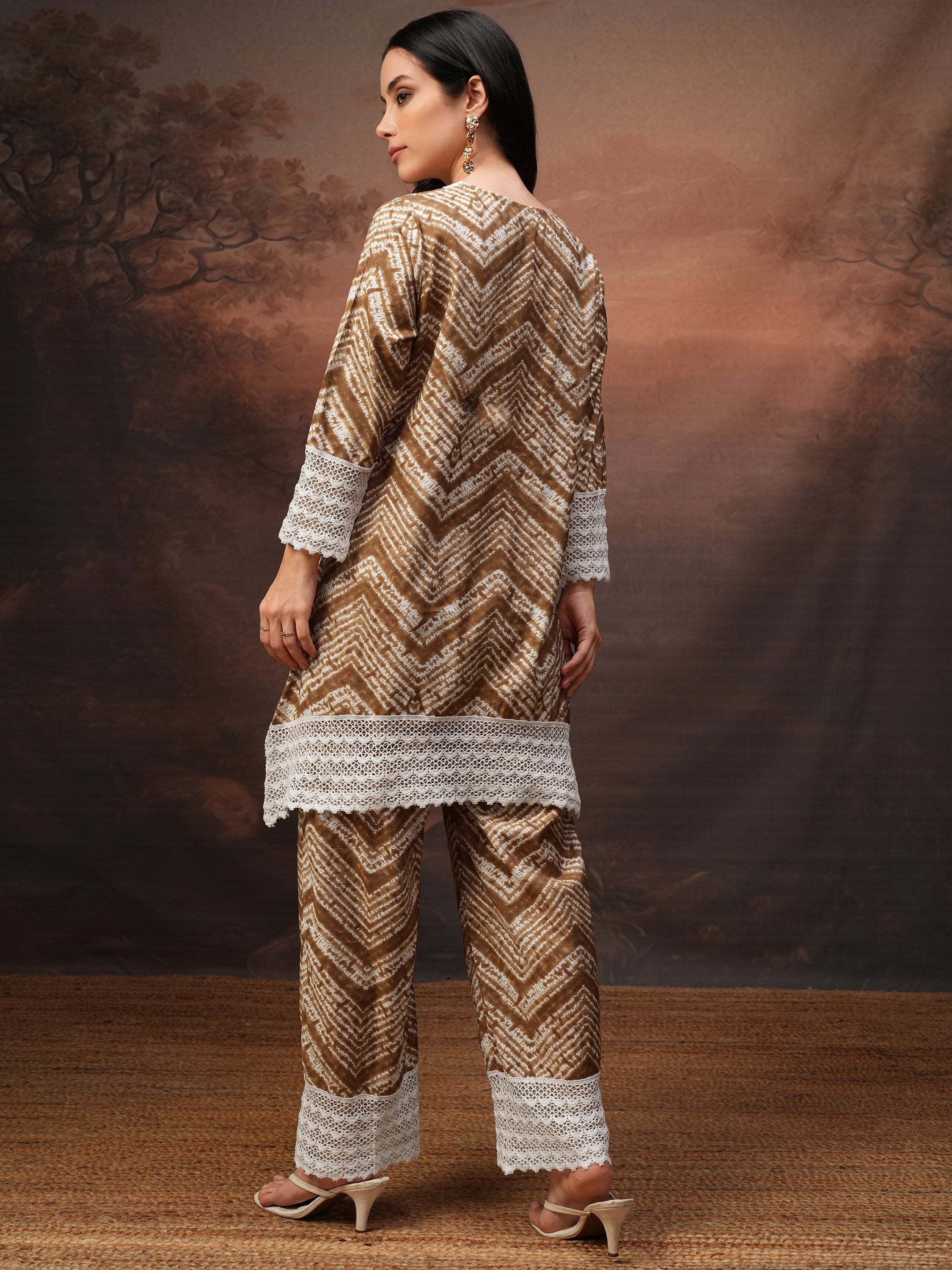 Vishudh Women Coffee Brown Tunic With Trouser Co-Ords - Coffee Brown - Image 3