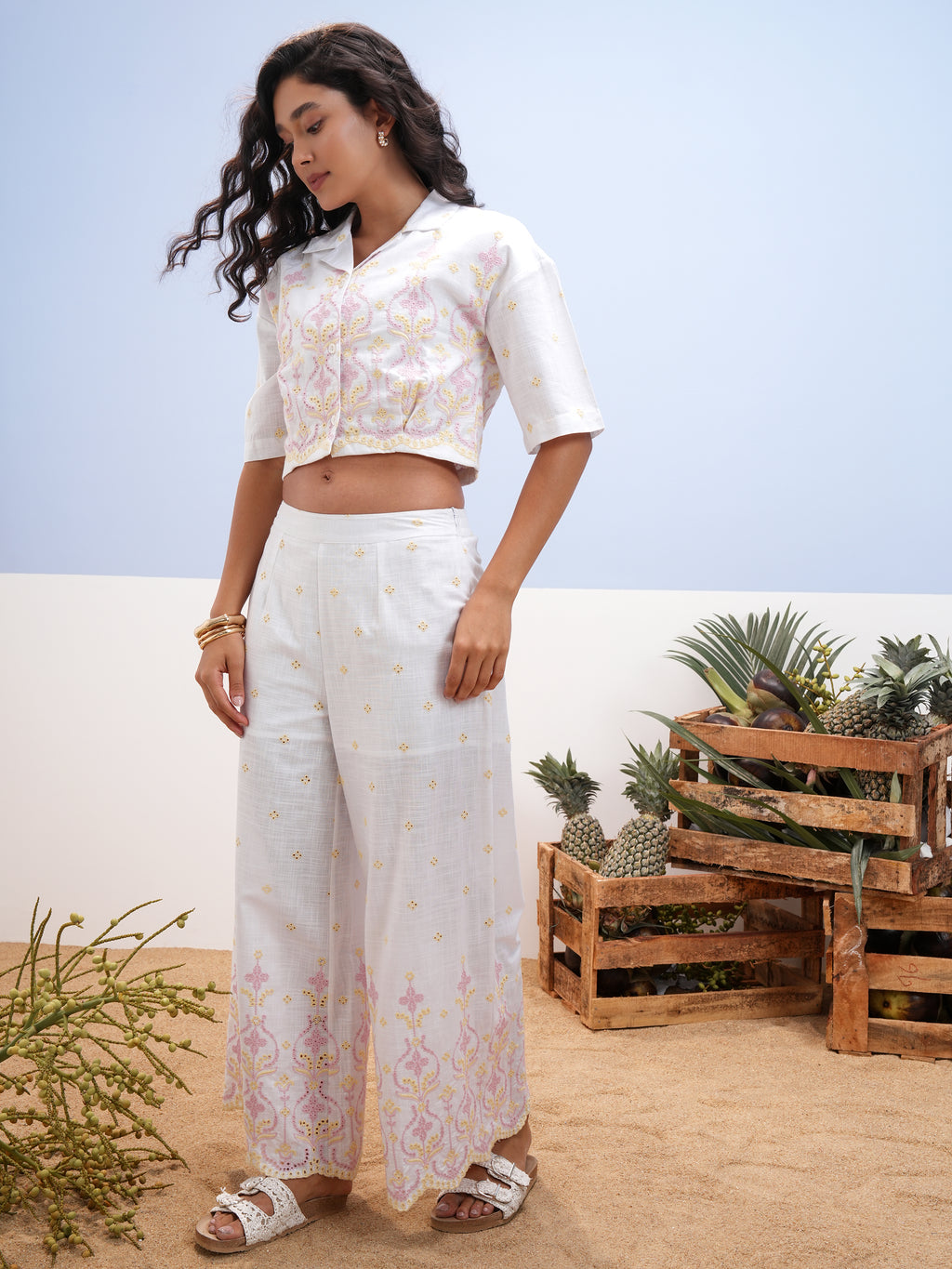 Vara By Vishudh Women White Shirt With Palazzos - White - Image 2