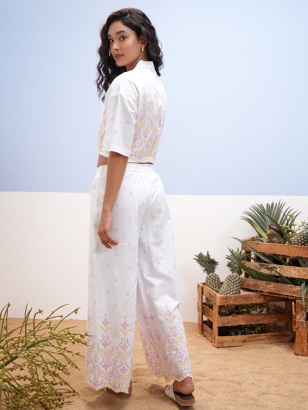 Vara By Vishudh Women White Shirt With Palazzos - White - Image 3