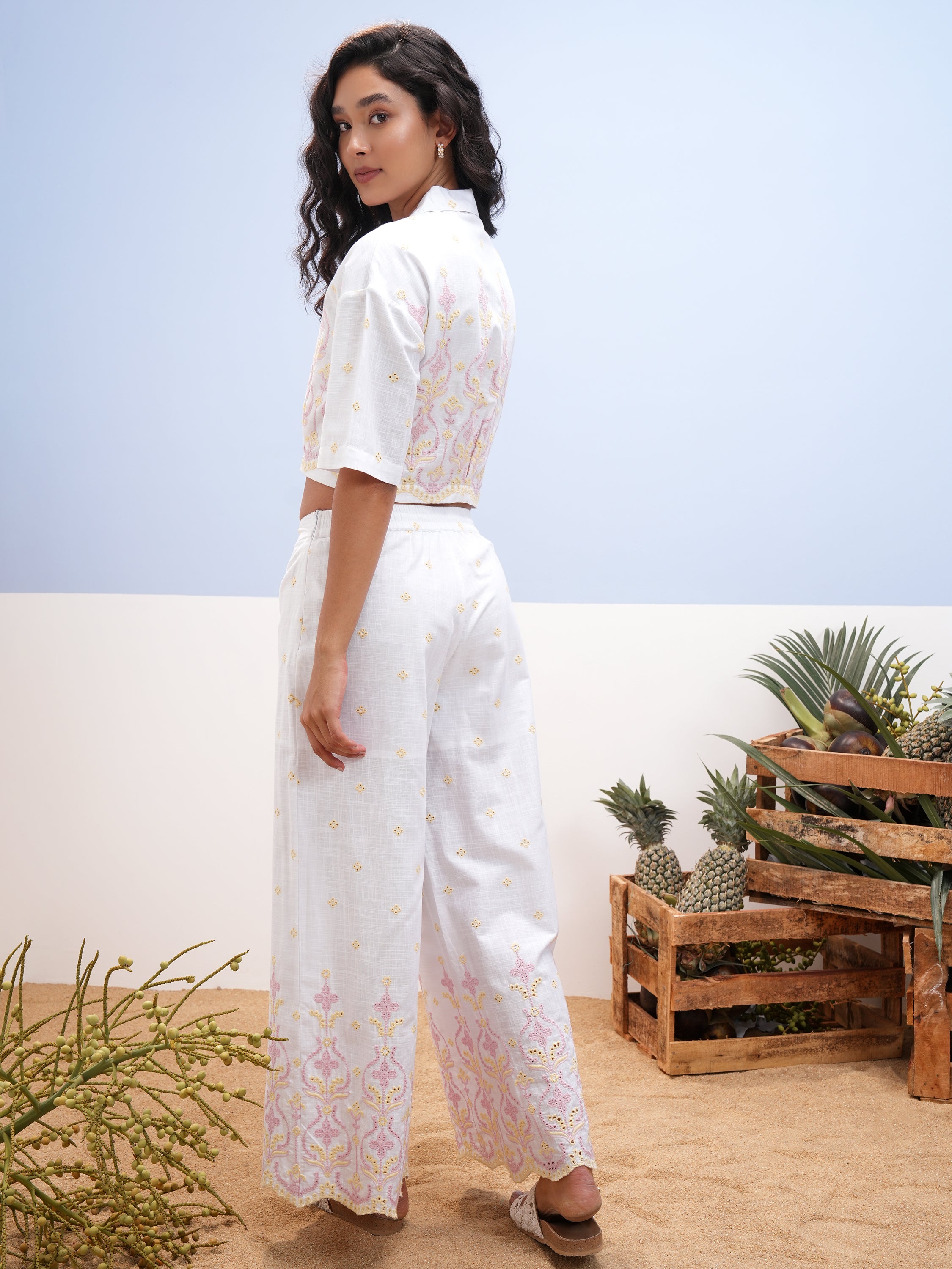 Vara By Vishudh Women White Shirt With Palazzos - White - Image 3