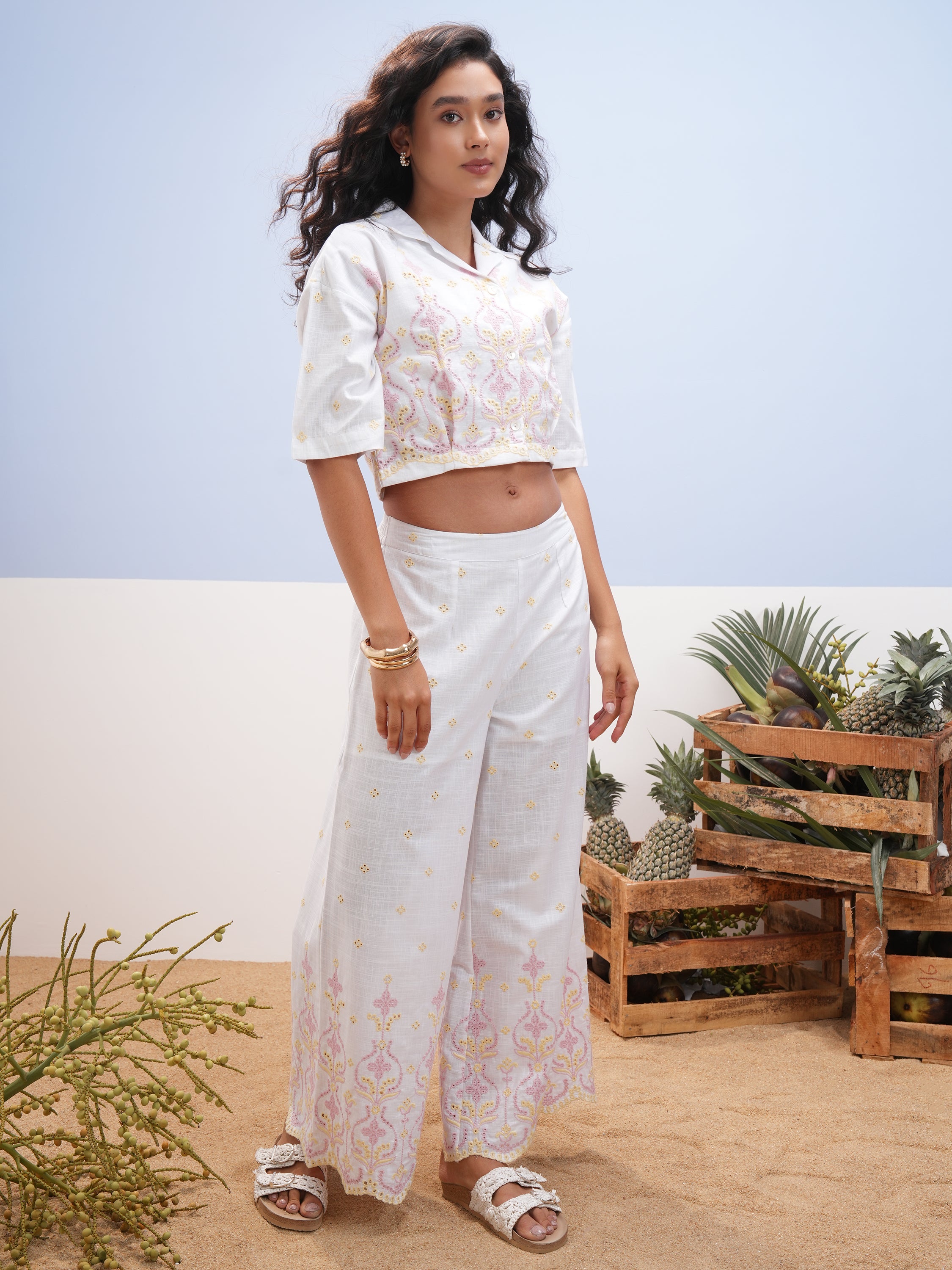 Vara By Vishudh Women White Shirt With Palazzos - White - Image 4