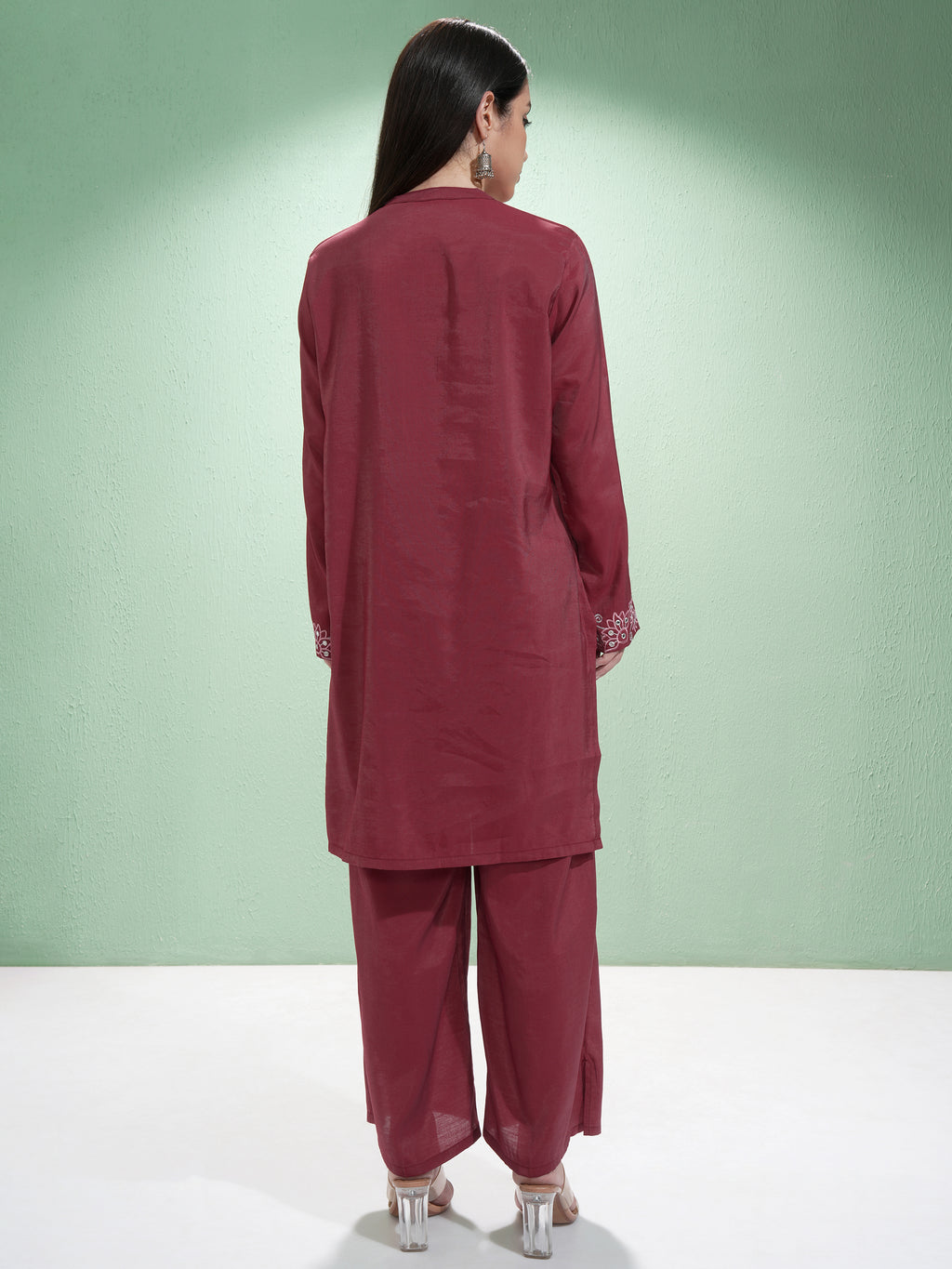 Vishudh Women Maroon Tunic With Palazzos - Maroon - Image 3