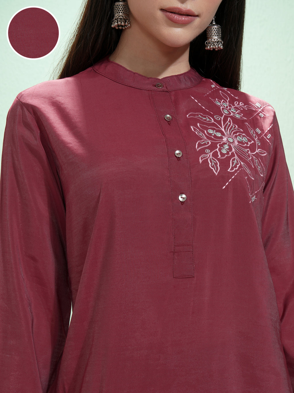 Vishudh Women Maroon Tunic With Palazzos - Maroon - Image 5