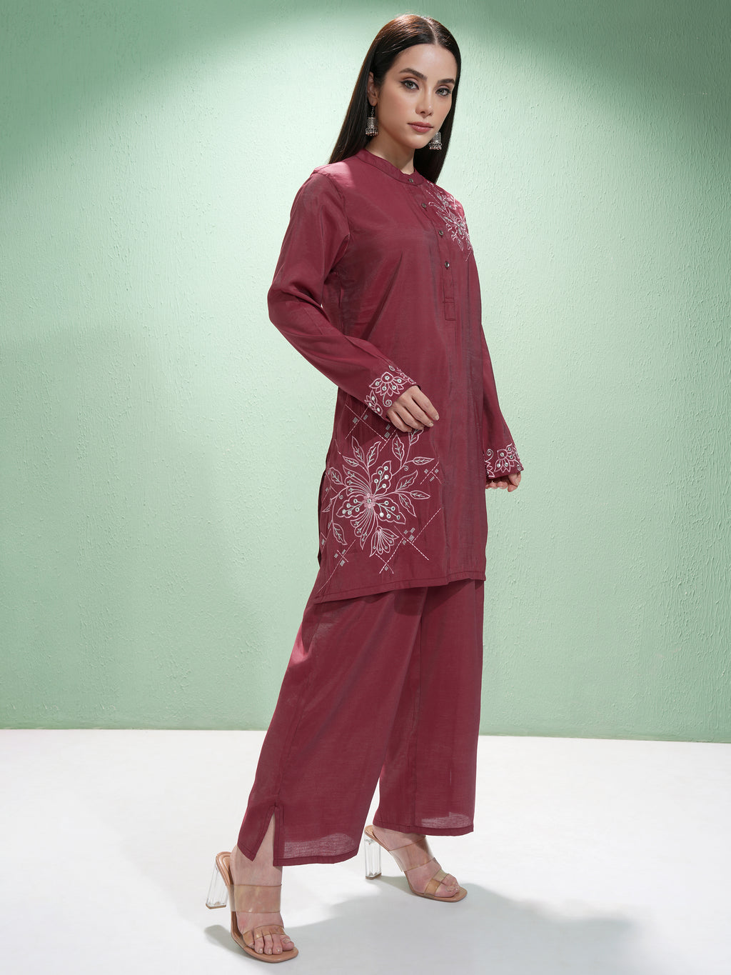 Vishudh Women Maroon Tunic With Palazzos - Maroon - Image 6