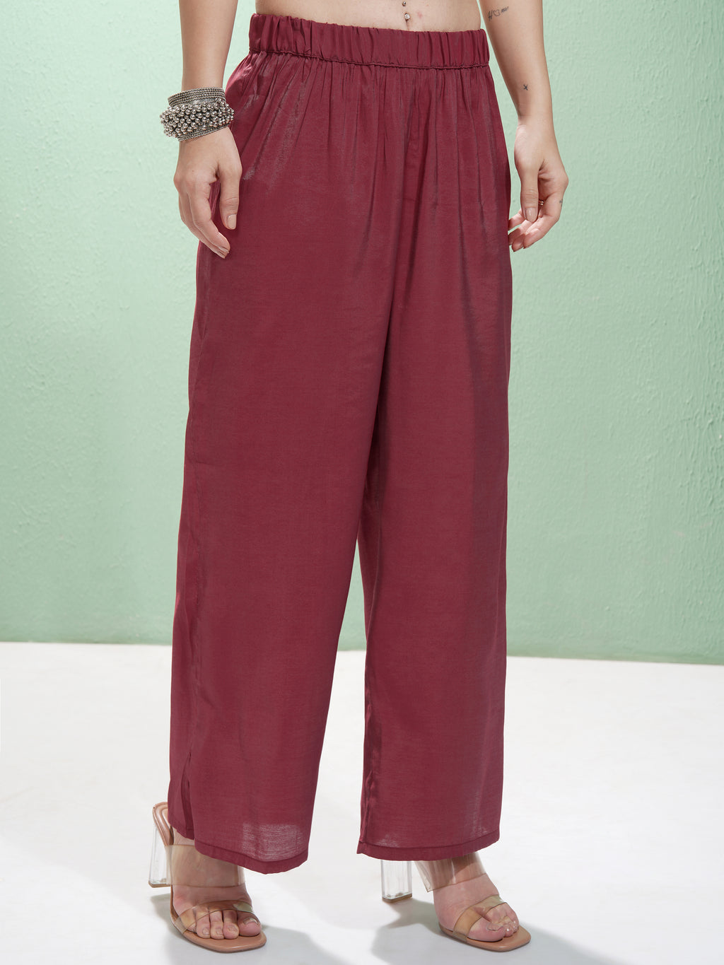 Vishudh Women Maroon Tunic With Palazzos - Maroon - Image 7