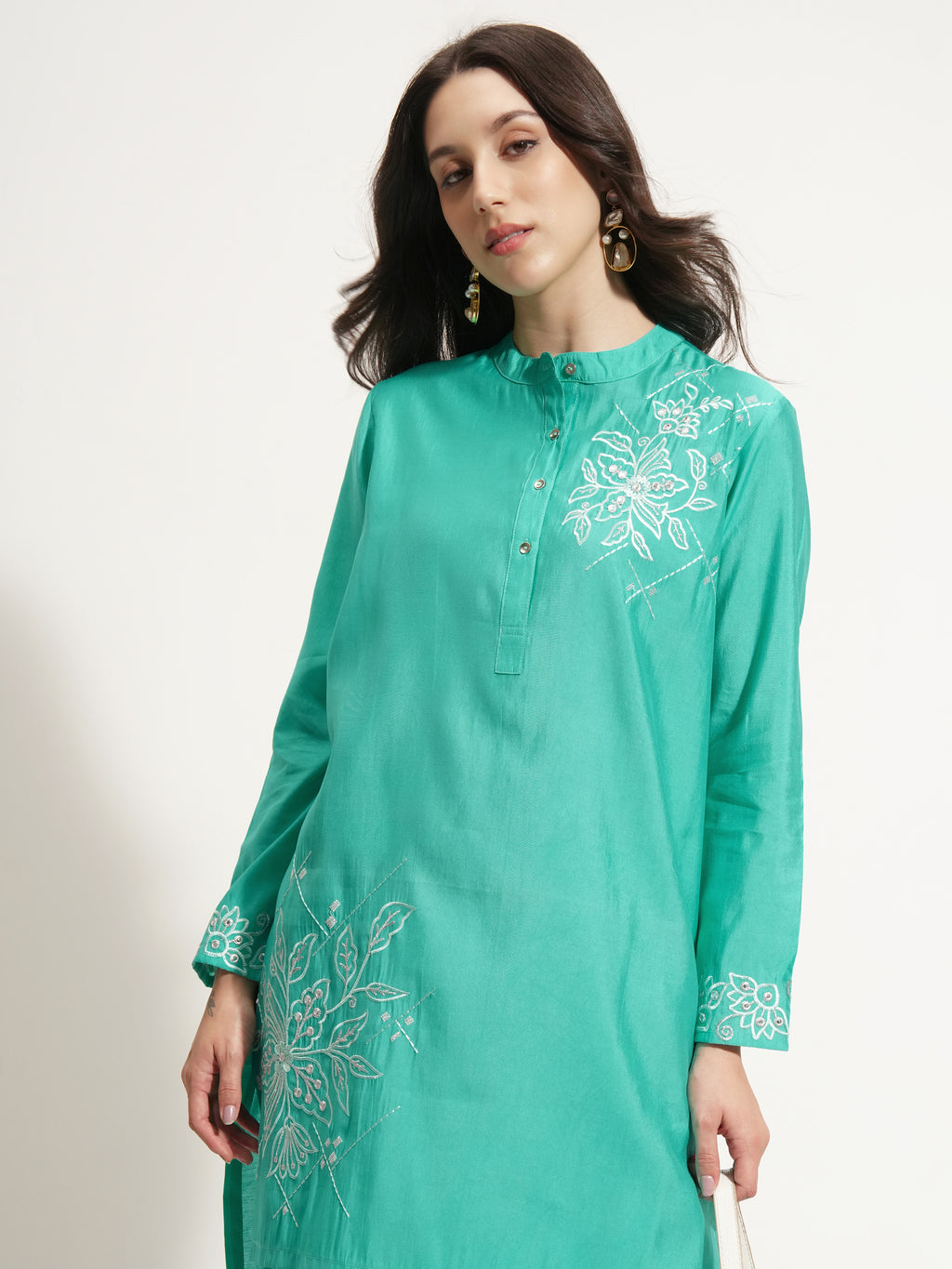 Vishudh Women Turquoise Top With Trouser - Turquoise - Image 1