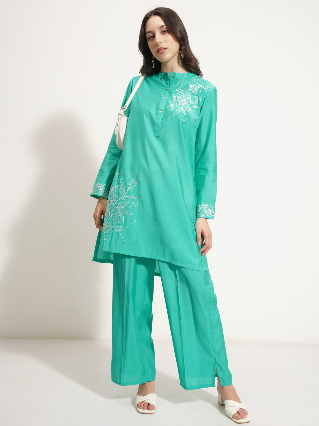 Vishudh Women Turquoise Top With Trouser - Turquoise - Image 2
