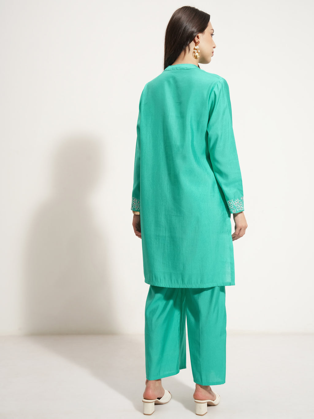 Vishudh Women Turquoise Top With Trouser - Turquoise - Image 3