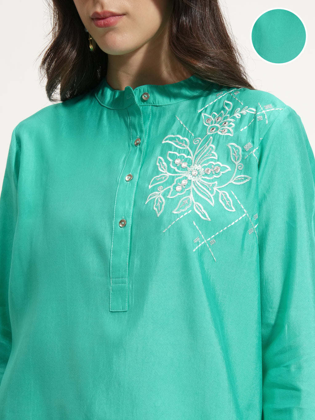 Vishudh Women Turquoise Top With Trouser - Turquoise - Image 5