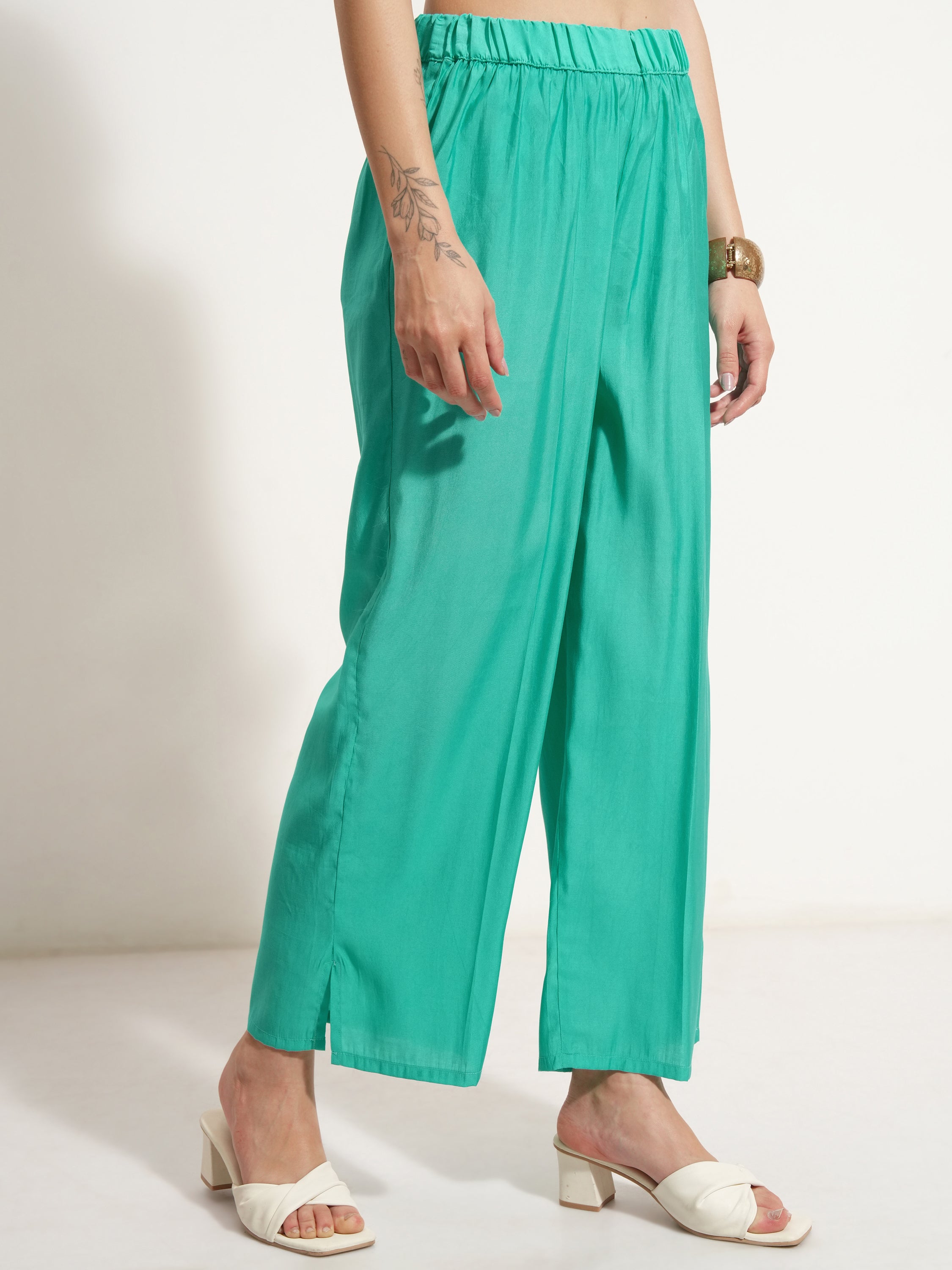 Vishudh Women Turquoise Top With Trouser - Turquoise - Image 7