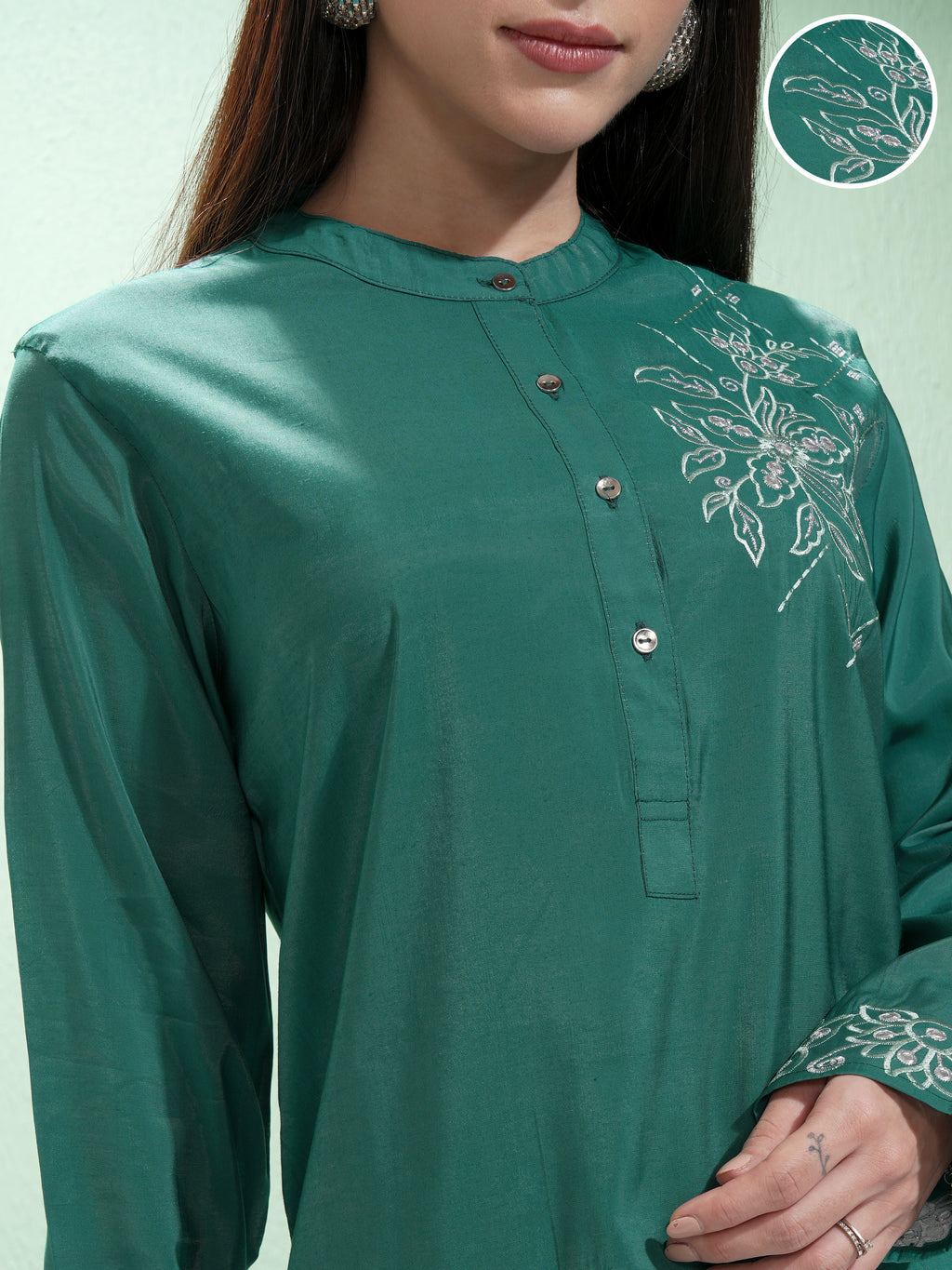 Vishudh Women Green Tunic With Palazzos - Green - Image 5