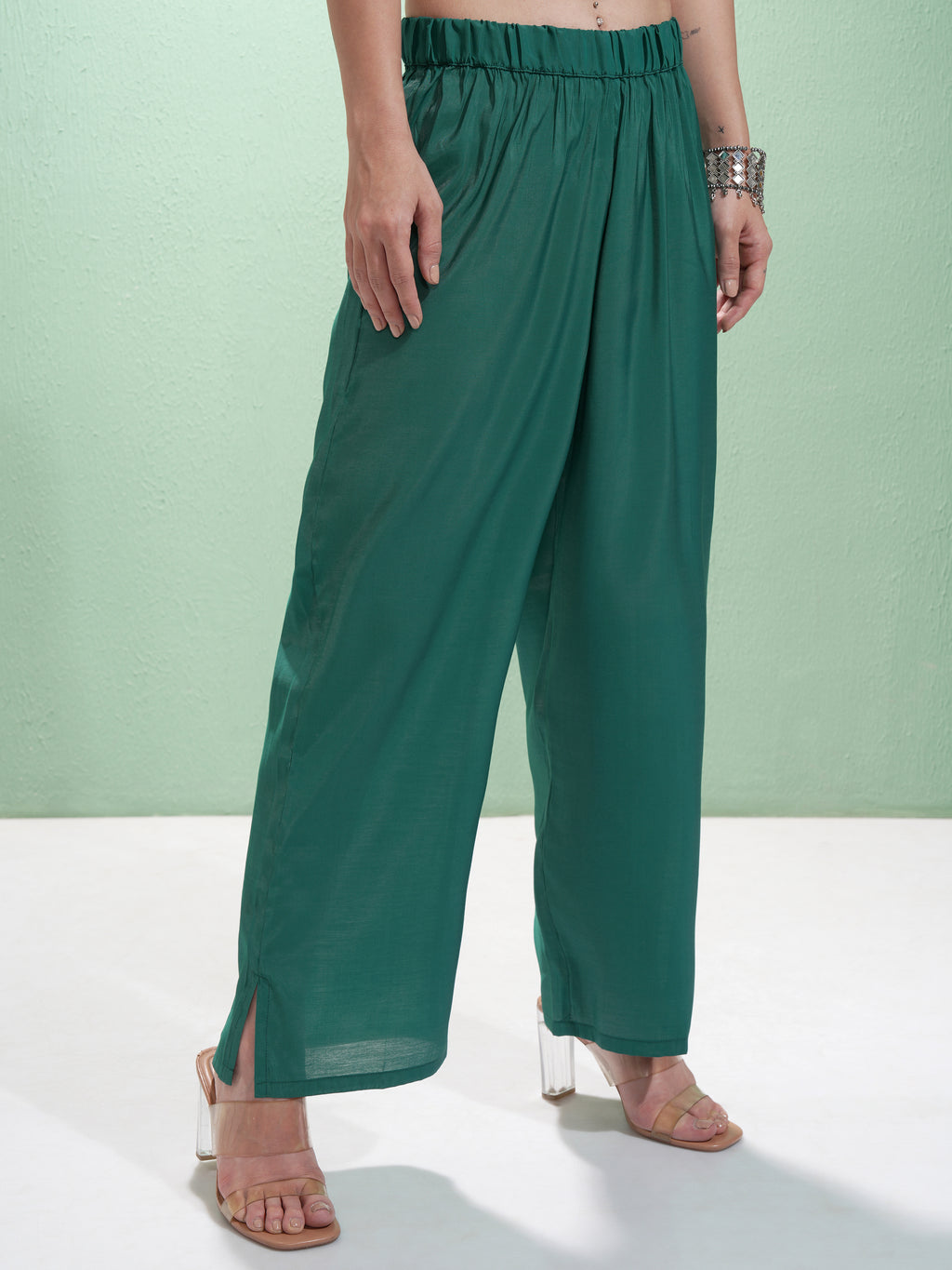 Vishudh Women Green Tunic With Palazzos - Green - Image 7