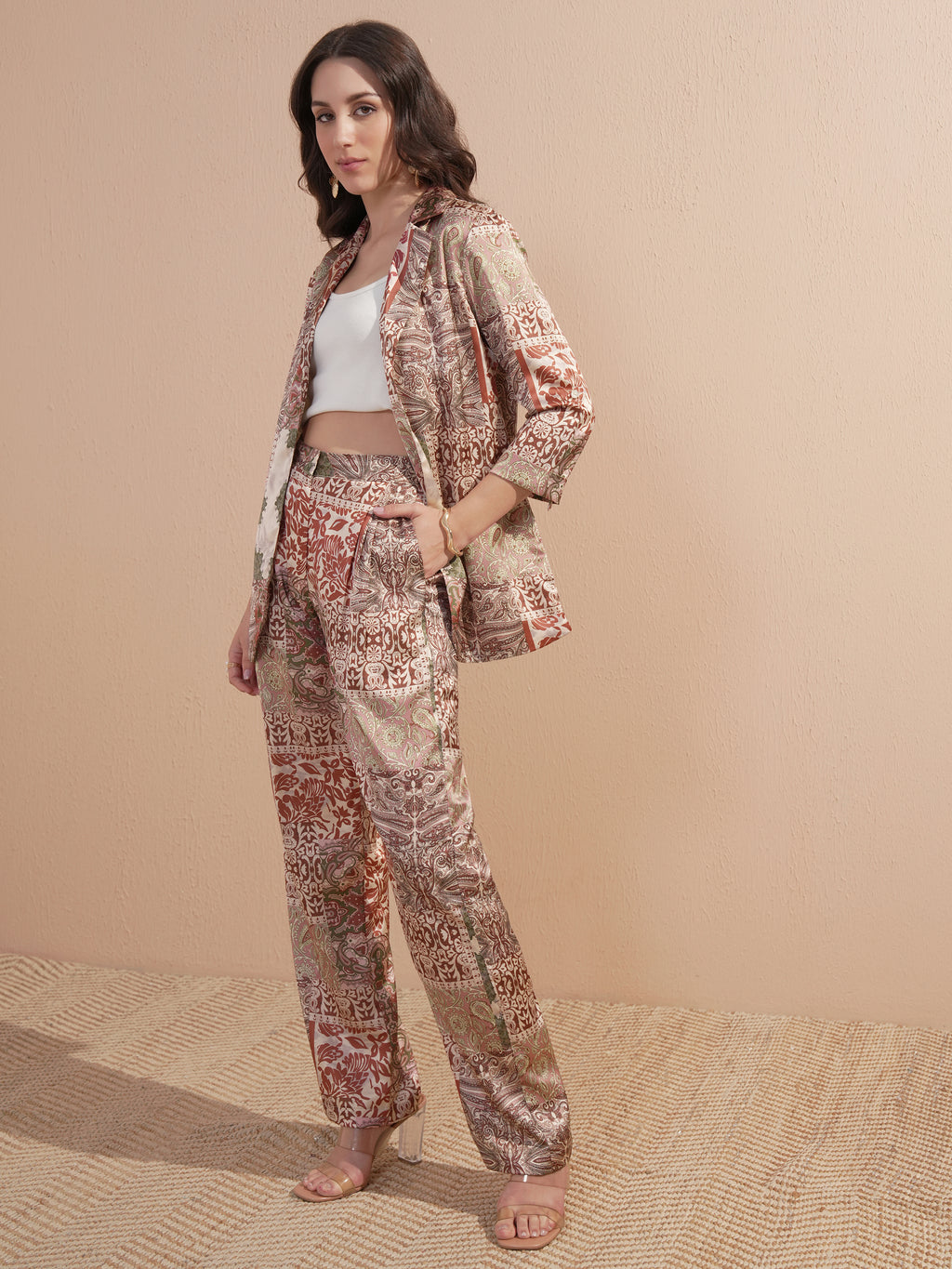 Vishudh Women Cream Blazer With Trouser - Cream - Image 2