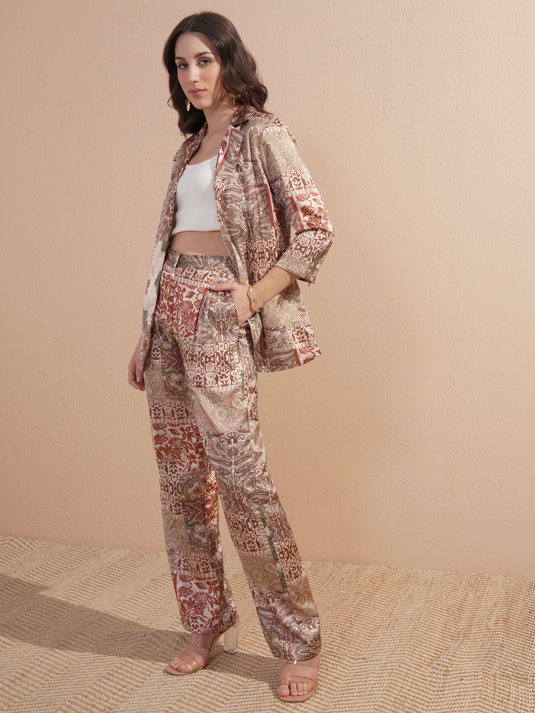 Vishudh Women Cream Blazer With Trouser - Cream - Image 2