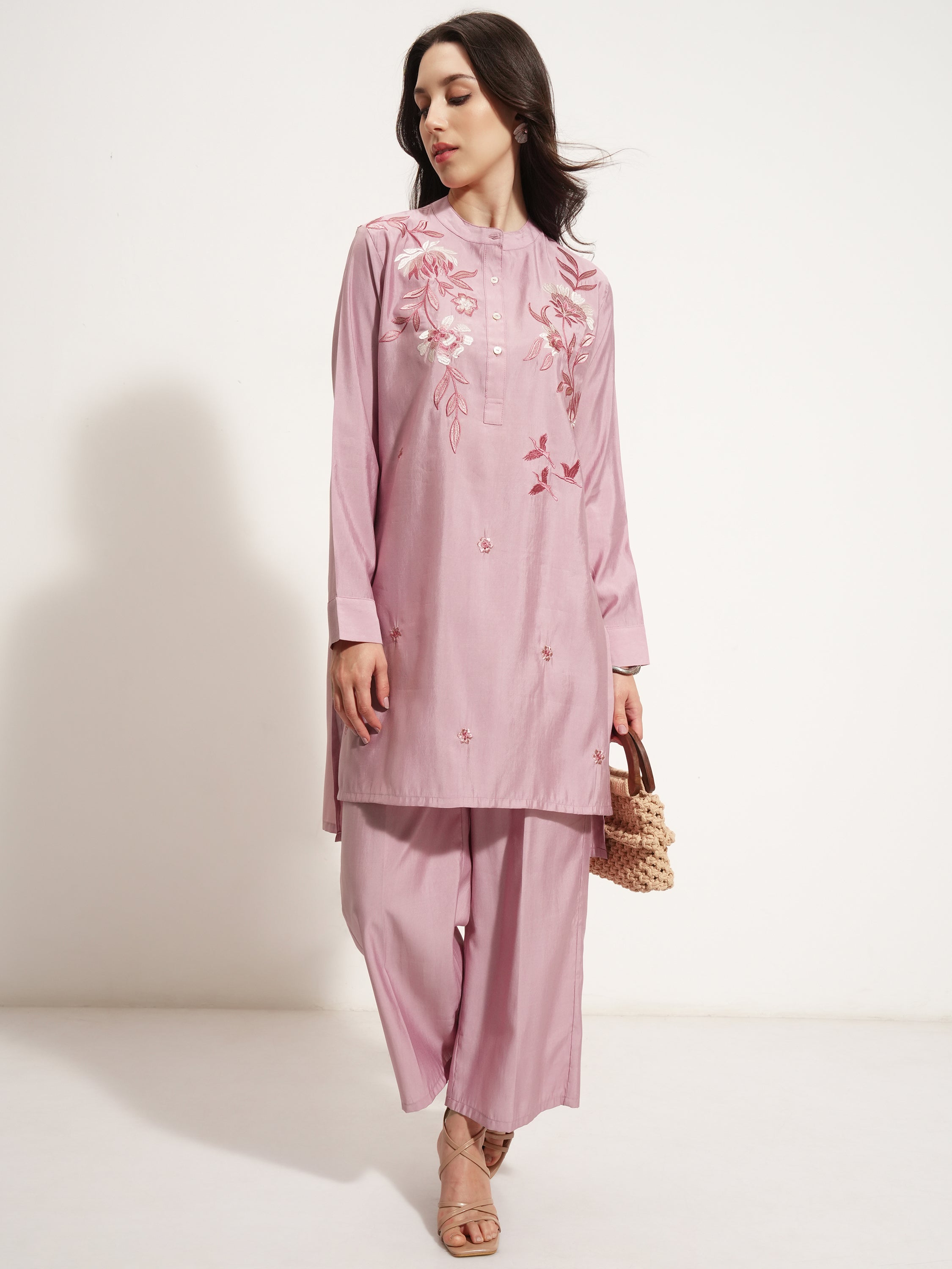 Vishudh Women Rose Tunic With Trouser - Rose - Image 2