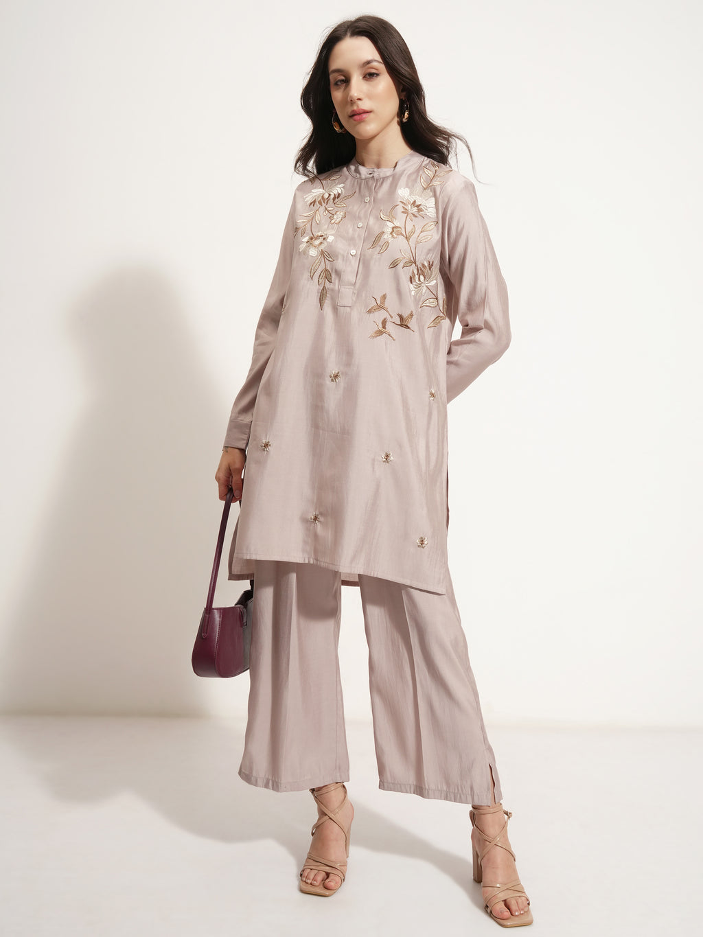 Vishudh Women Beige Tunic With Trouser - Beige - Image 2